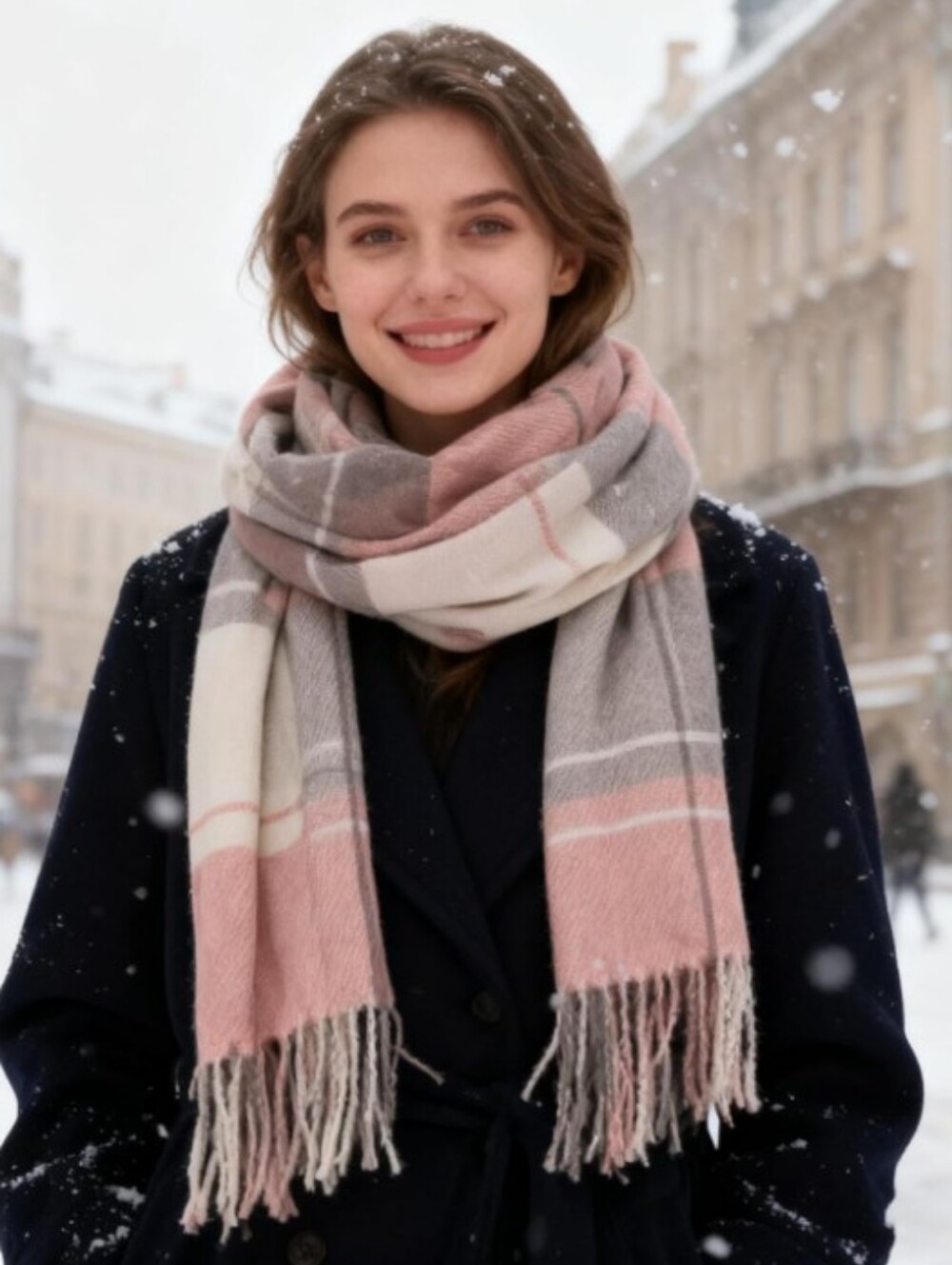NEW! Soft Pink & Gray Plaid Winter Scarf